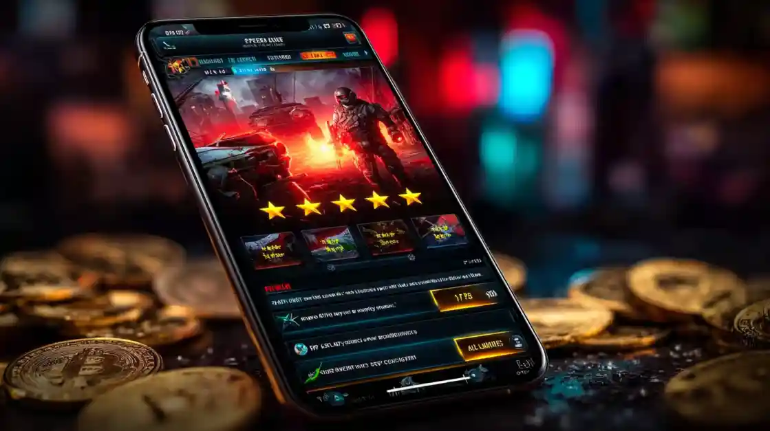 Smartphone displaying 88FB war-themed game interface with 5-star rating and soldier graphics surrounded by coins