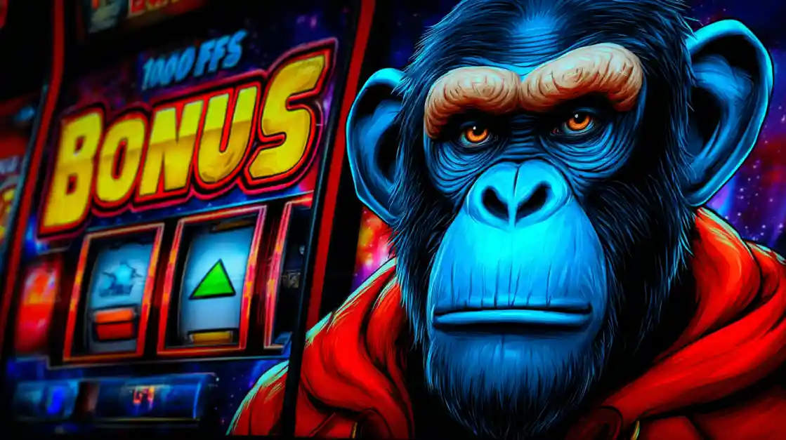 Casino bonus slot machine featuring realistic chimpanzee character with orange eyes in neon-lit gaming environment at 88FB