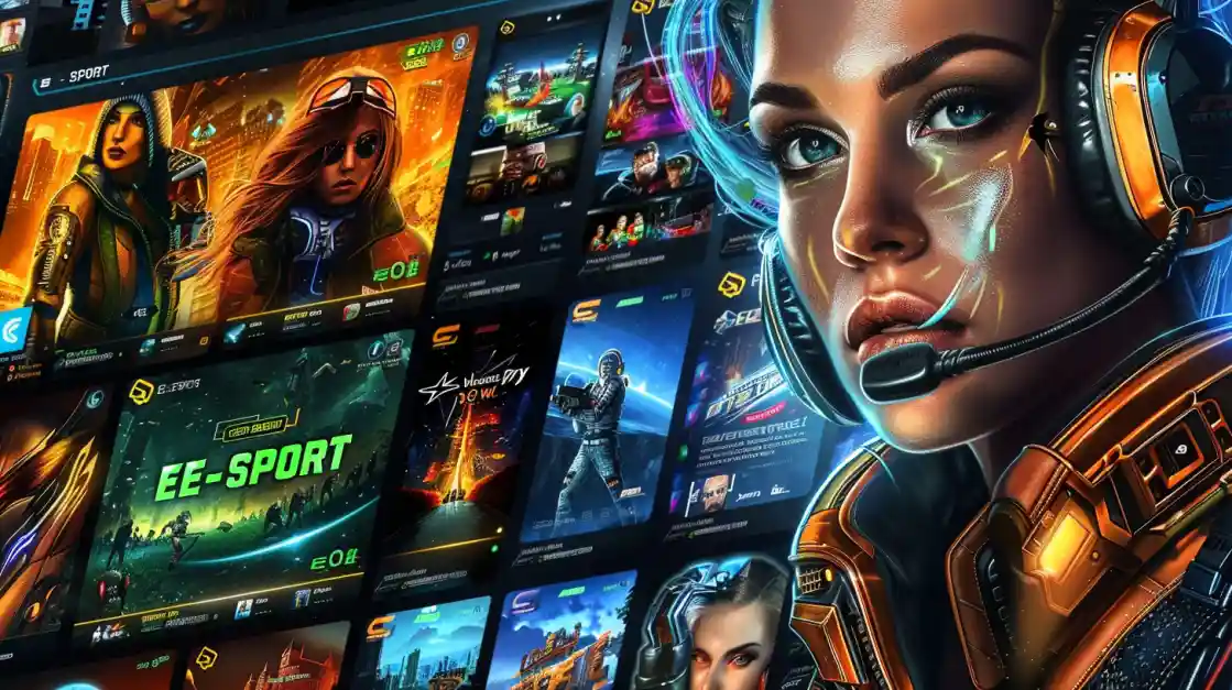 Professional female esports gamer with headset surrounded by multiple gaming screens displaying competitive games at 88FB platform